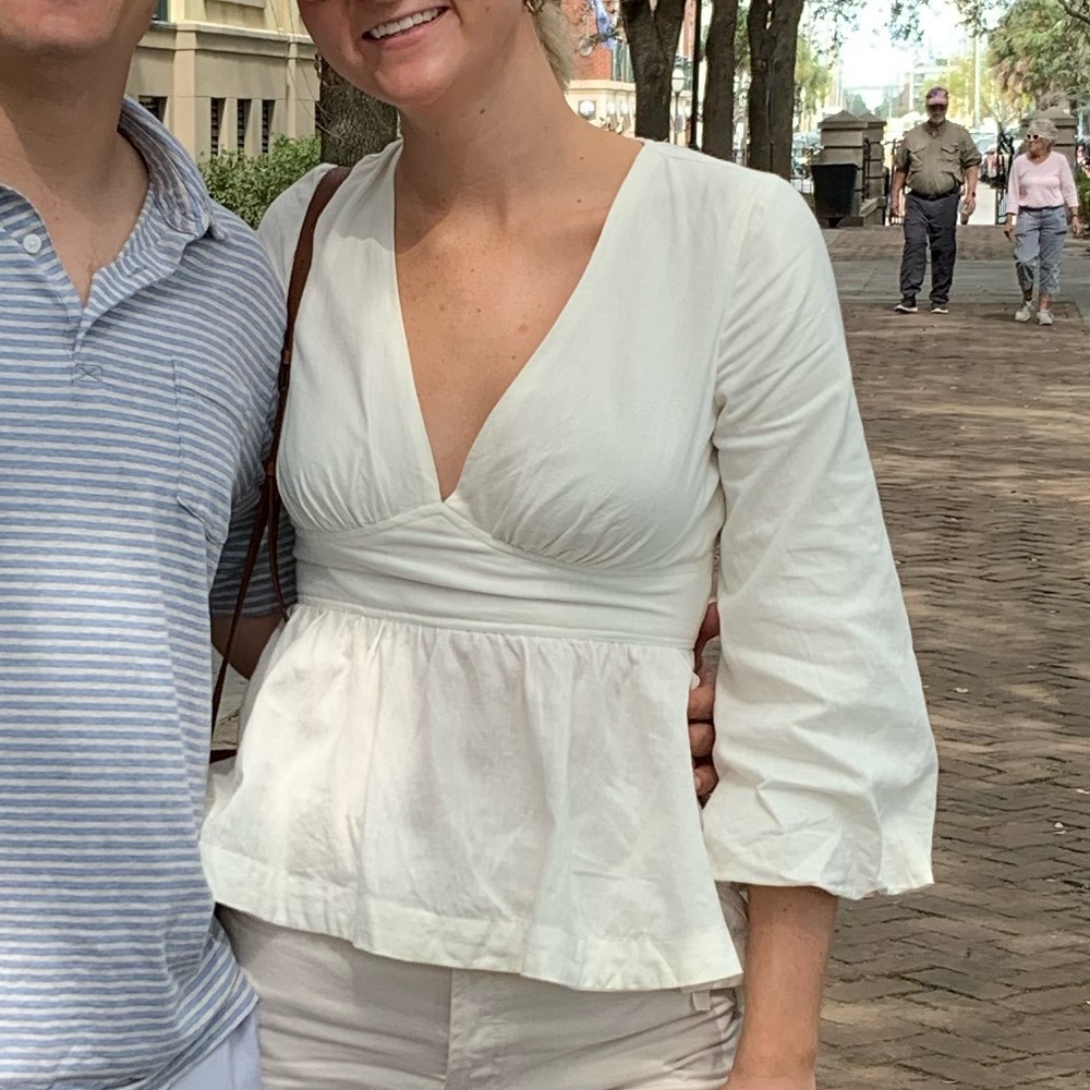 Free People Cream V-Neck Blouse